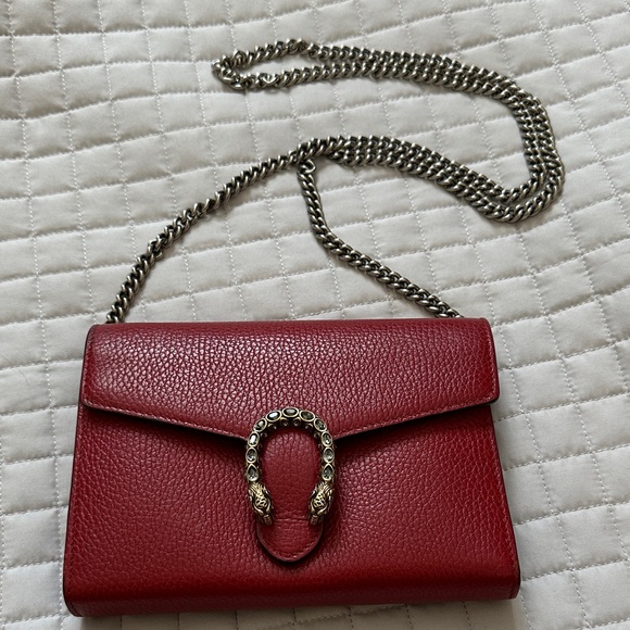 Gucci Dionysus Red leather Wallet on chain /WOC - Picture 2 of 12